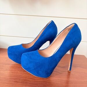 Dream Paris Women’s Blue Suede Platform Stiletto Pumps Heels 8.5 Vegas Glamour